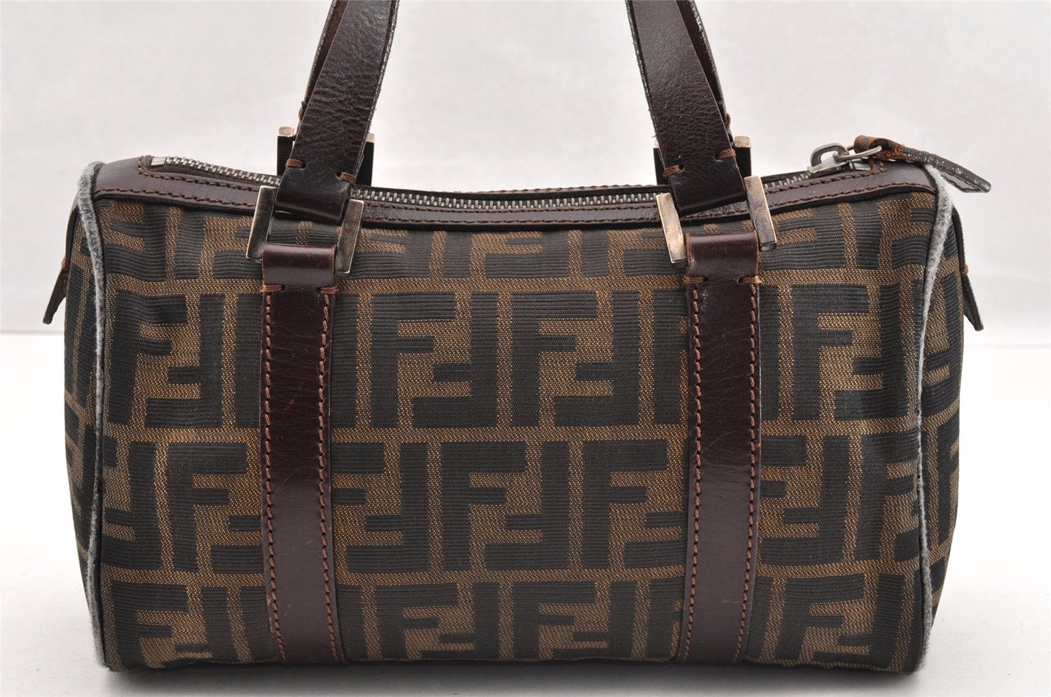 Authentic FENDI Vintage Zucca Hand Bag Purse Canvas Leather Brown 6607I