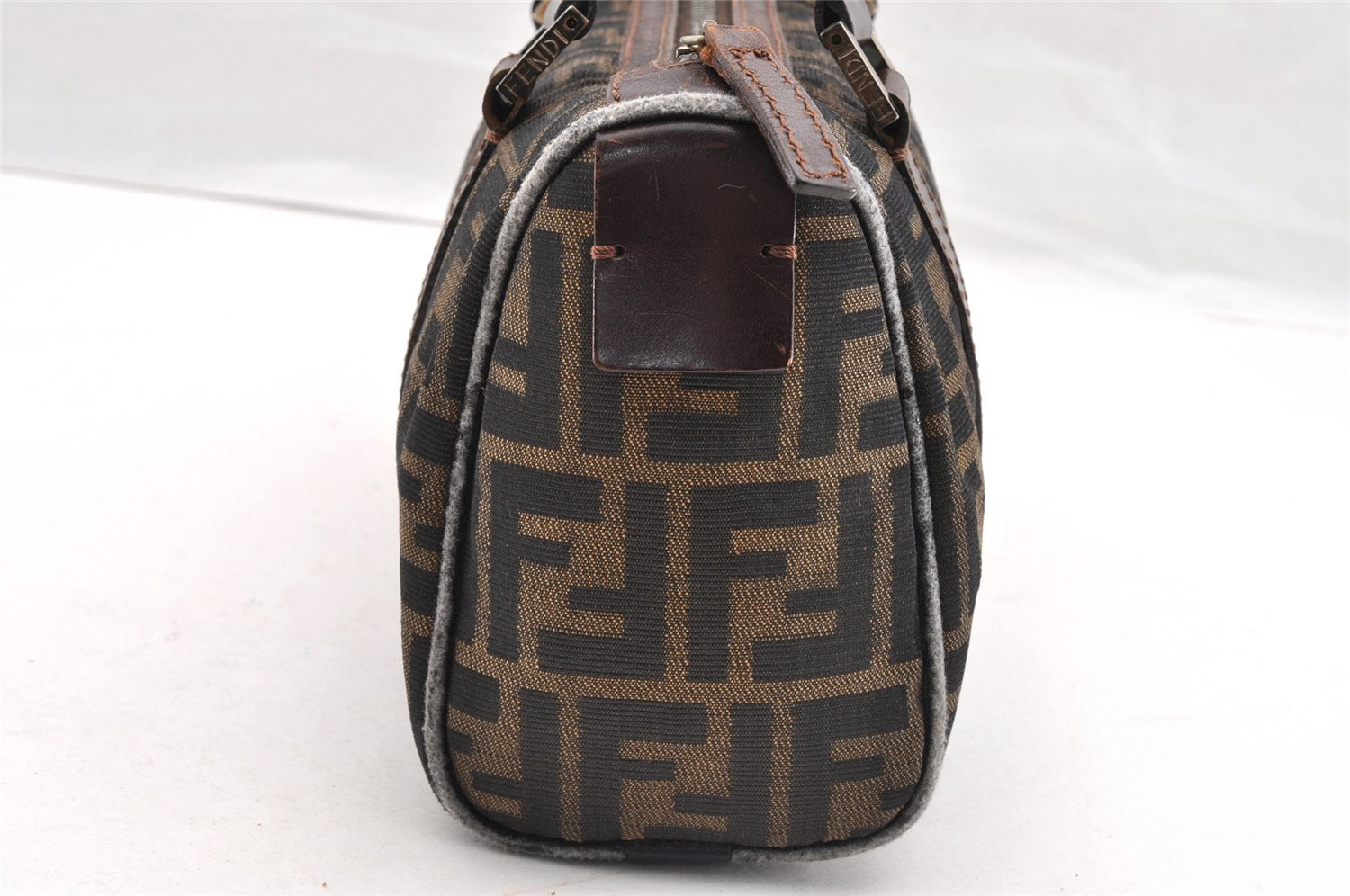 Authentic FENDI Vintage Zucca Hand Bag Purse Canvas Leather Brown 6607I