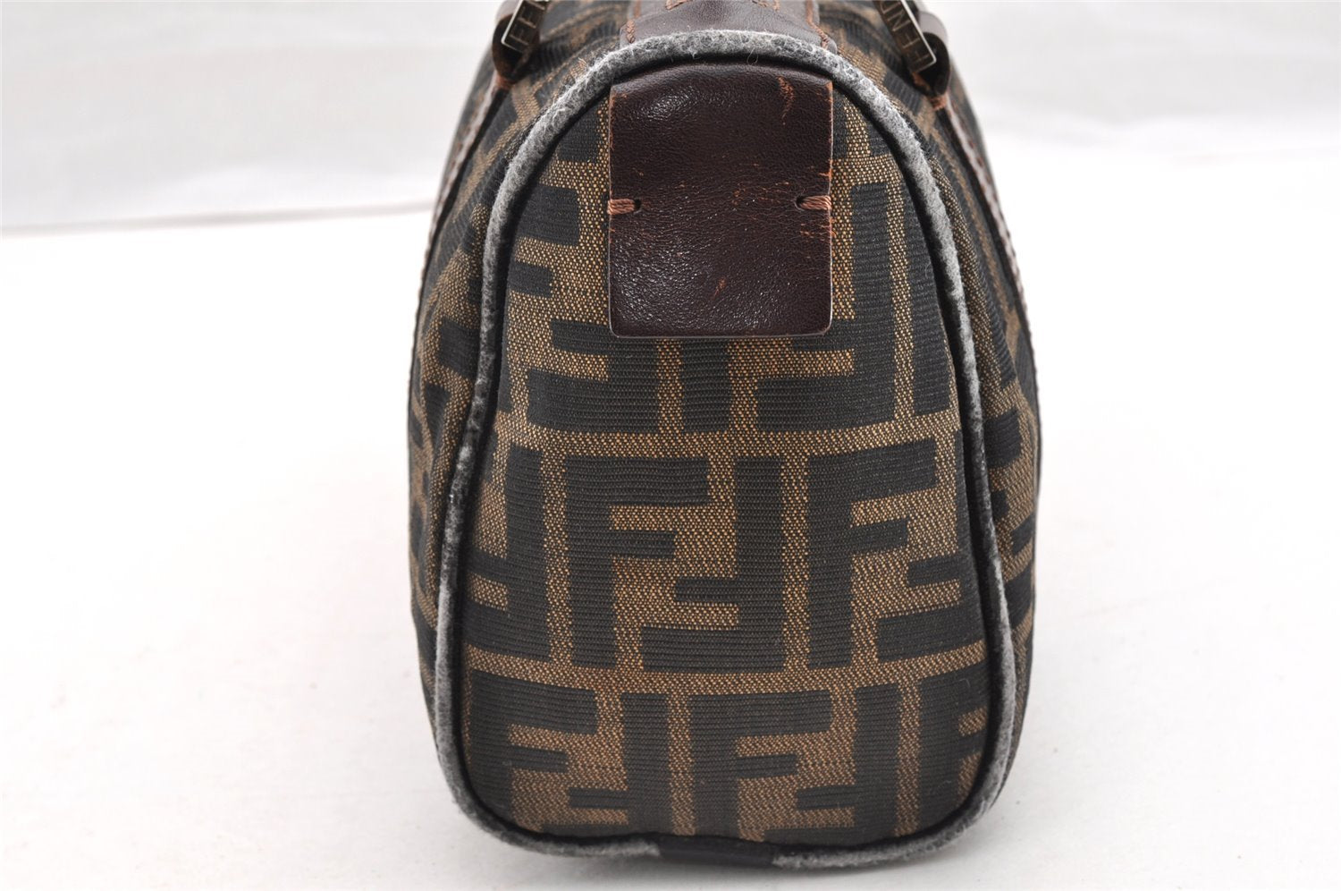 Authentic FENDI Vintage Zucca Hand Bag Purse Canvas Leather Brown 6607I
