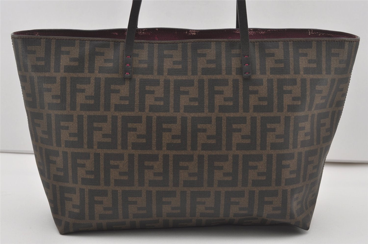 Authentic FENDI Zucca Vintage Shoulder Tote Bag PVC Leather Brown Black 6608I