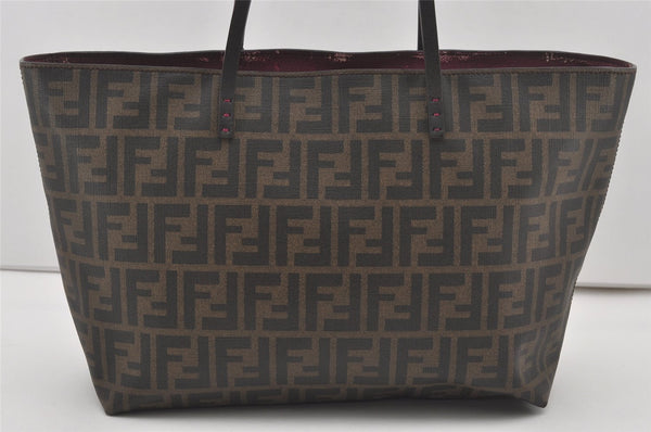 Authentic FENDI Zucca Vintage Shoulder Tote Bag PVC Leather Brown Black 6608I