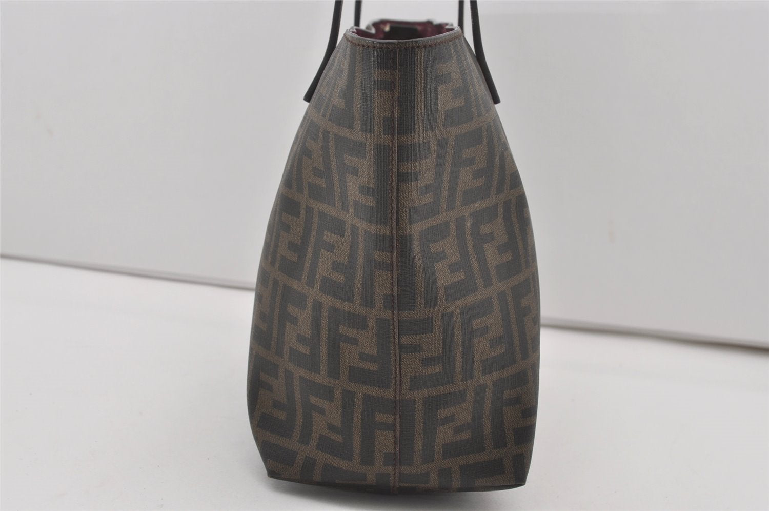 Authentic FENDI Zucca Vintage Shoulder Tote Bag PVC Leather Brown Black 6608I