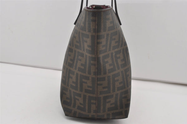 Authentic FENDI Zucca Vintage Shoulder Tote Bag PVC Leather Brown Black 6608I