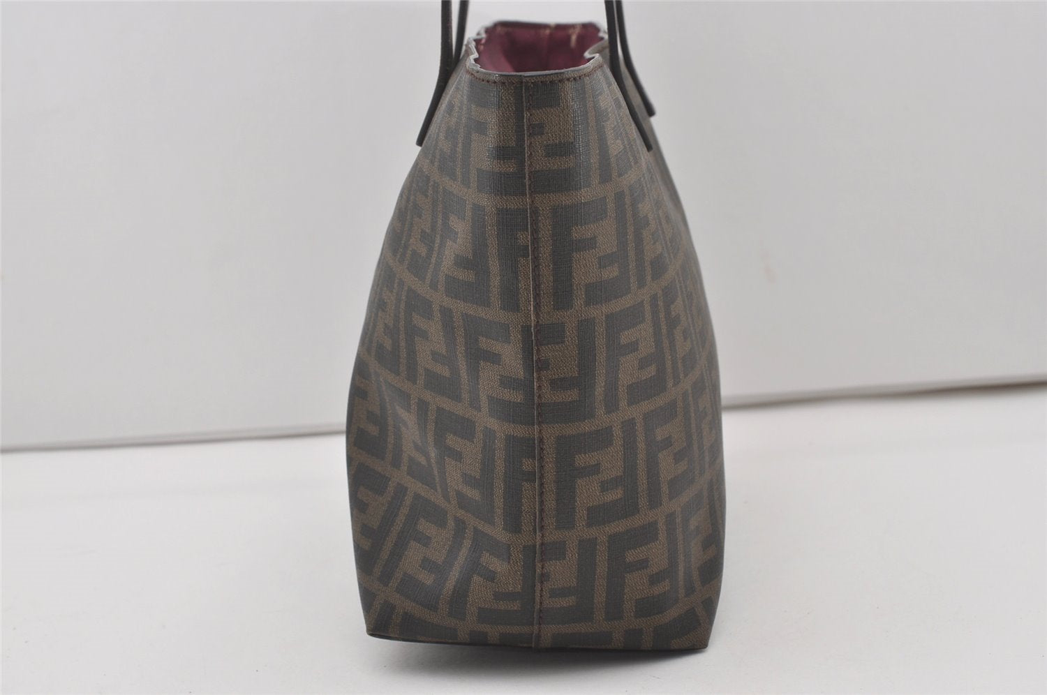 Authentic FENDI Zucca Vintage Shoulder Tote Bag PVC Leather Brown Black 6608I