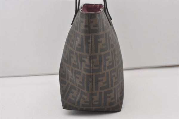 Authentic FENDI Zucca Vintage Shoulder Tote Bag PVC Leather Brown Black 6608I