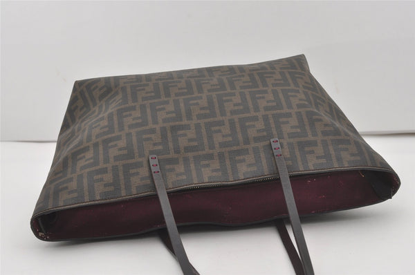 Authentic FENDI Zucca Vintage Shoulder Tote Bag PVC Leather Brown Black 6608I