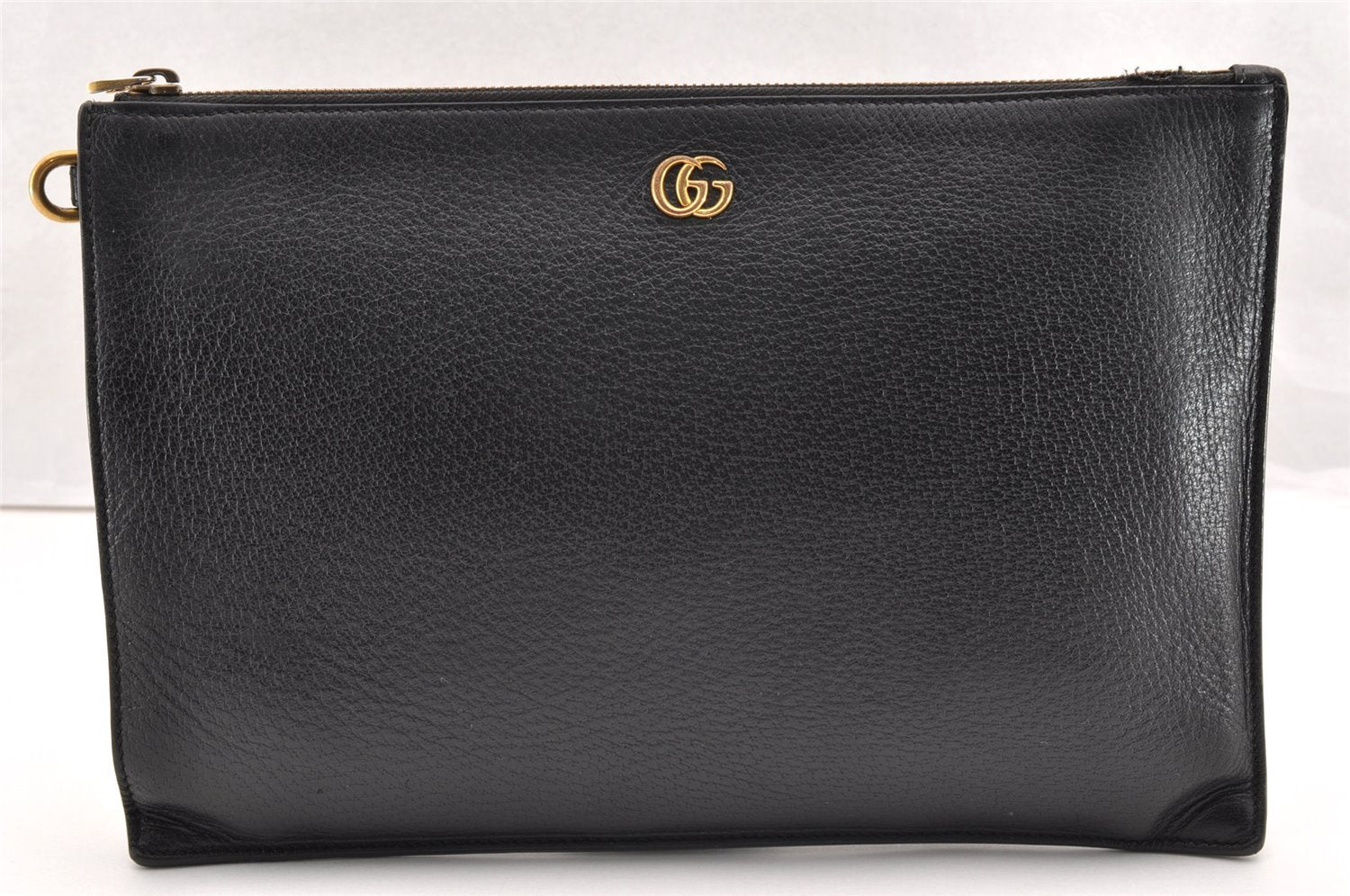 Authentic GUCCI GG Marmont Clutch Hand Bag Purse Leather 475317 Black 6609I