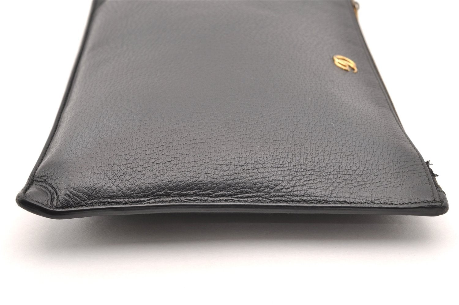 Authentic GUCCI GG Marmont Clutch Hand Bag Purse Leather 475317 Black 6609I