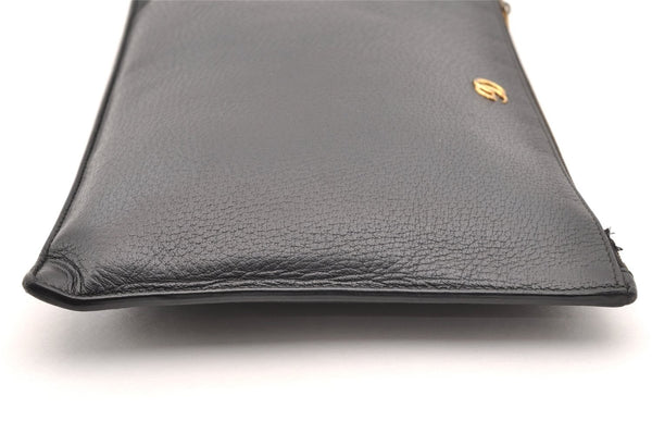 Authentic GUCCI GG Marmont Clutch Hand Bag Purse Leather 475317 Black 6609I