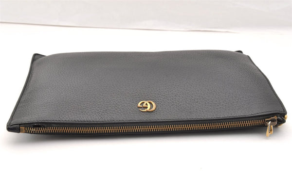 Authentic GUCCI GG Marmont Clutch Hand Bag Purse Leather 475317 Black 6609I