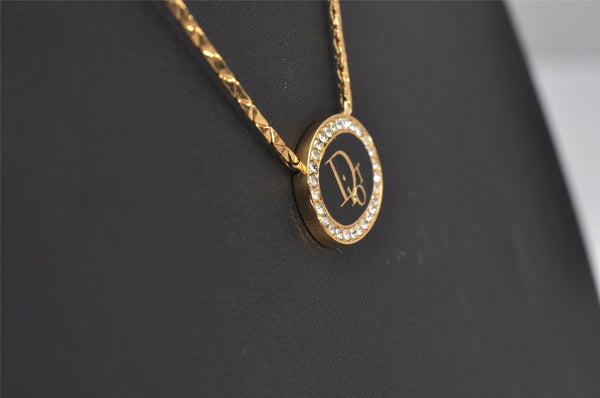 Authentic Christian Dior Gold Tone Rhinestone Chain Pendant Necklace CD 6615I