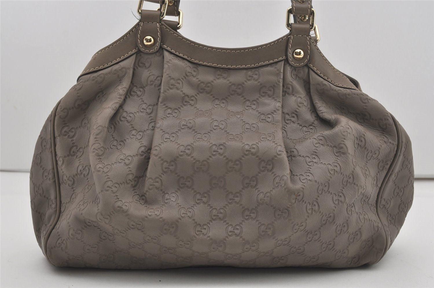 Authentic GUCCI Guccissima Sukey Shoulder Tote Bag GG Leather 211944 Gray 6616I