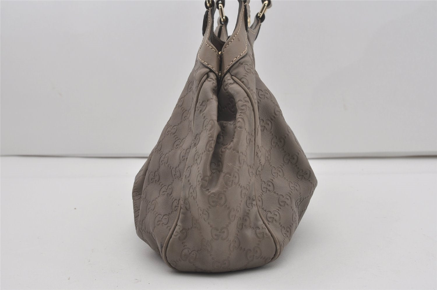 Authentic GUCCI Guccissima Sukey Shoulder Tote Bag GG Leather 211944 Gray 6616I