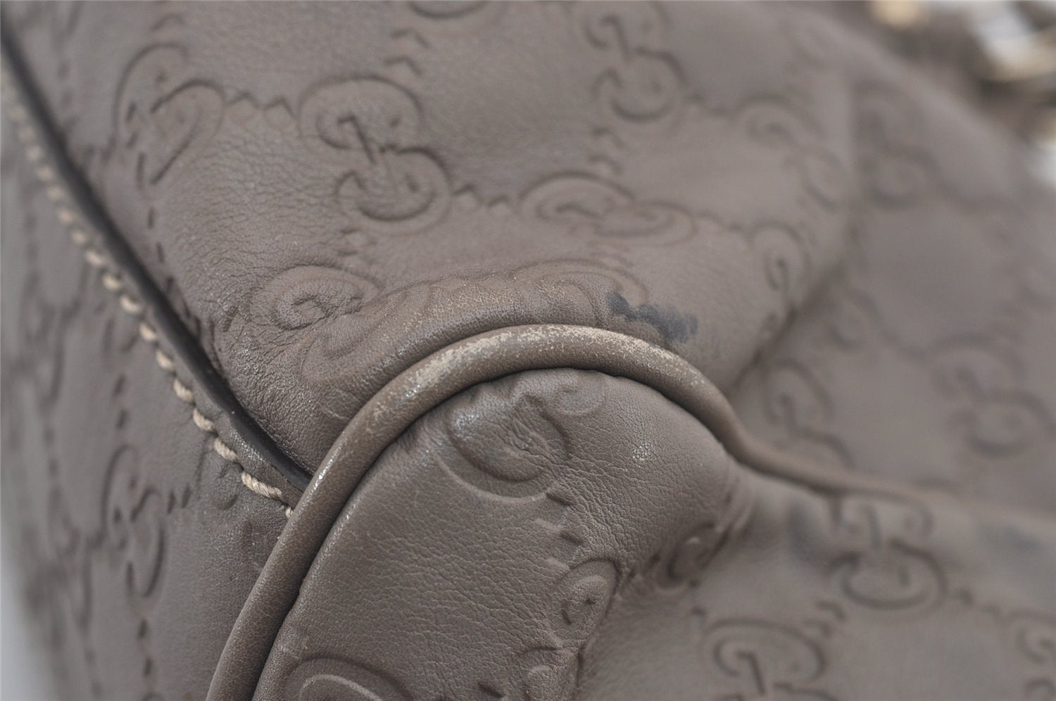 Authentic GUCCI Guccissima Sukey Shoulder Tote Bag GG Leather 211944 Gray 6616I