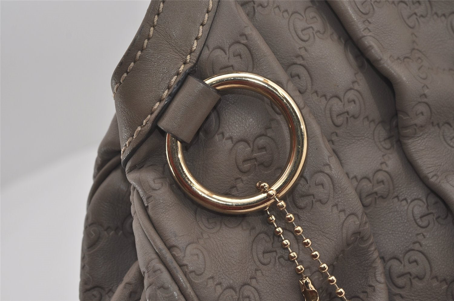 Authentic GUCCI Guccissima Sukey Shoulder Tote Bag GG Leather 211944 Gray 6616I