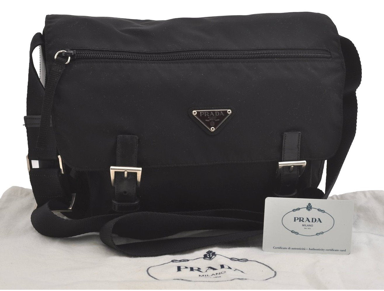 Authentic PRADA VELA Nylon Tessuto Leather Shoulder Cross Bag B6671 Black 6617I