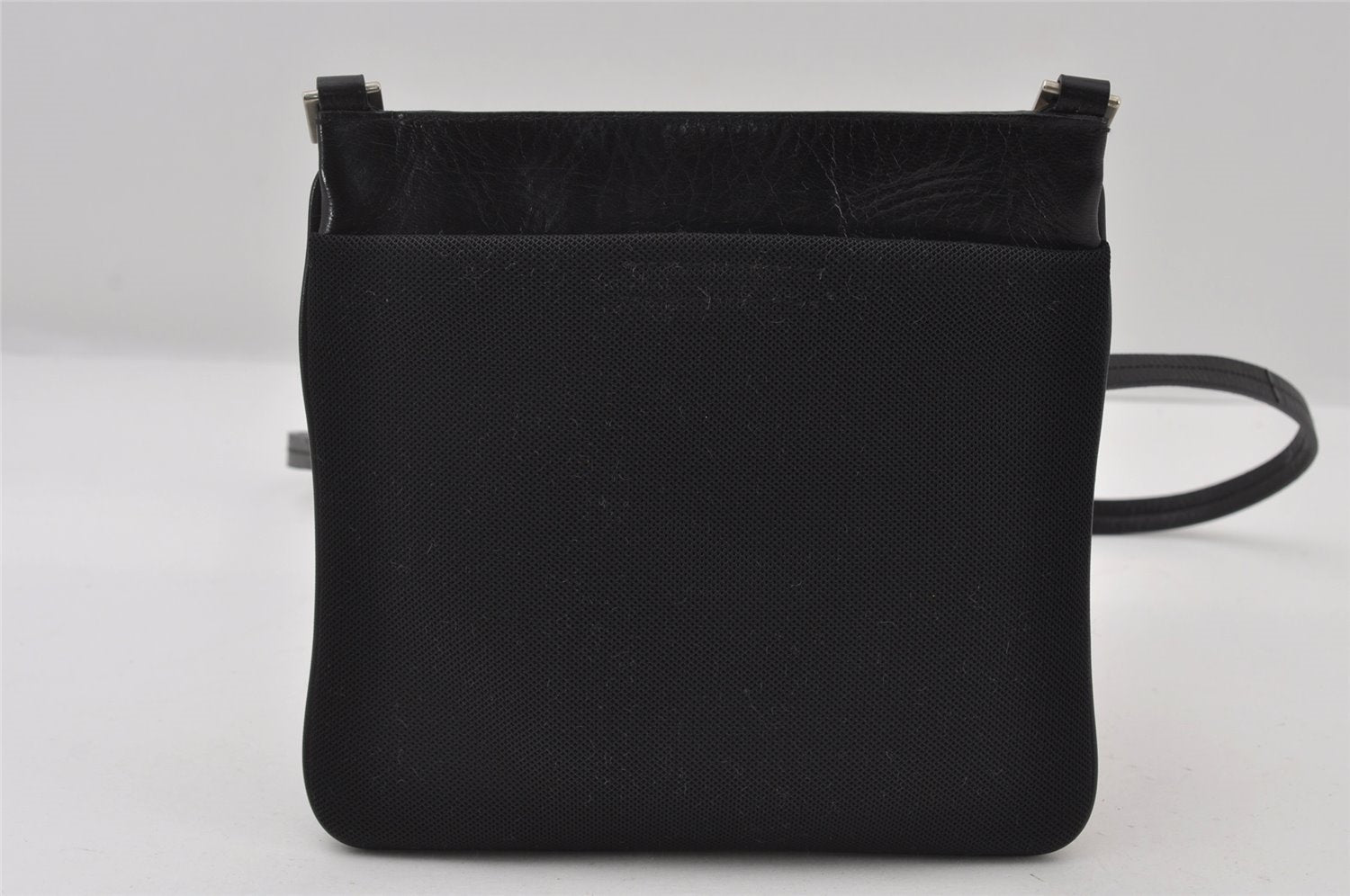 Authentic PRADA Nylon Tessuto Mesh Leather Shoulder Cross Body Bag Black 6618I