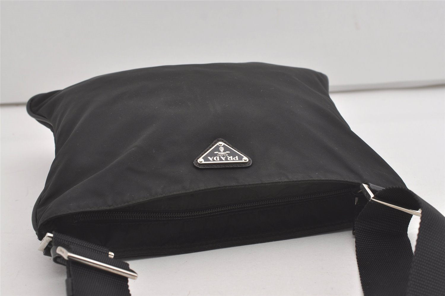 Authentic PRADA Nylon Tessuto Saffiano Leather Shoulder Cross Bag Black 6619I