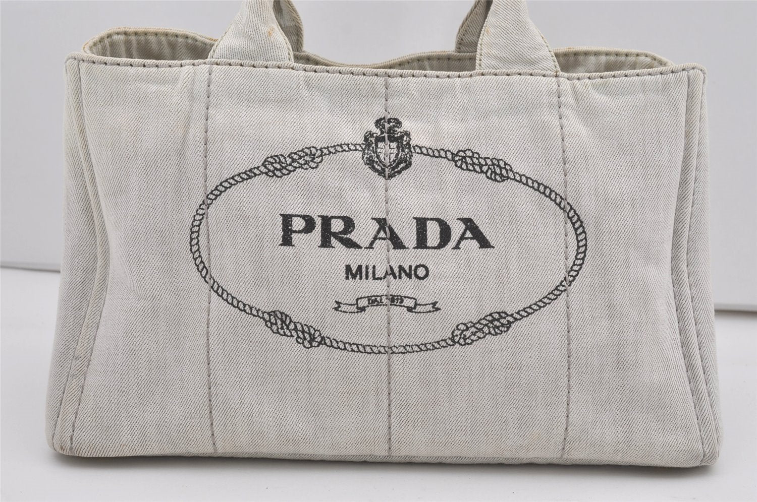 Authentic PRADA Vintage Canapa M Denim 2Way Shoulder Hand Bag White 6622I