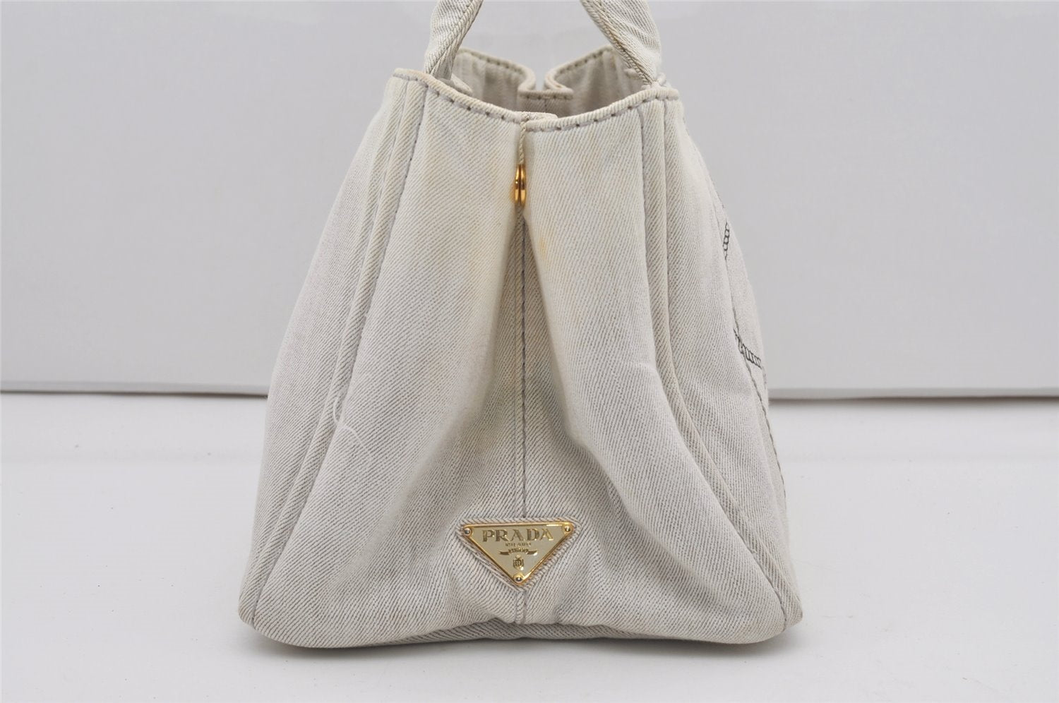 Authentic PRADA Vintage Canapa M Denim 2Way Shoulder Hand Bag White 6622I