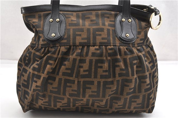 Authentic FENDI Zucca Vintage Shoulder Tote Bag Purse Canvas Brown 6624F