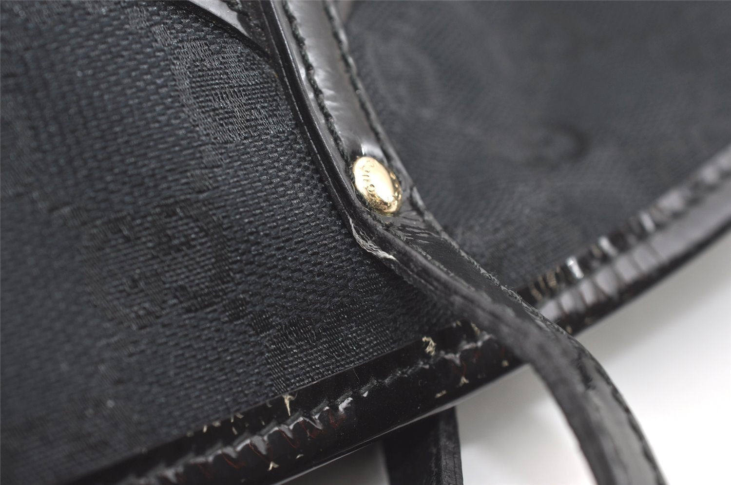 Authentic GUCCI Jolie Shoulder Tote Bag GG Canvas Enamel 211975 Black 6624I