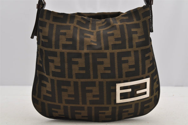 Authentic FENDI Vintage Zucca Shoulder Hand Bag Purse Nylon Leather Brown 6625I