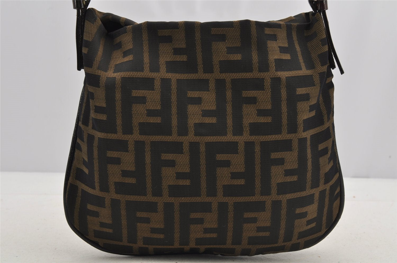 Authentic FENDI Vintage Zucca Shoulder Hand Bag Purse Nylon Leather Brown 6625I