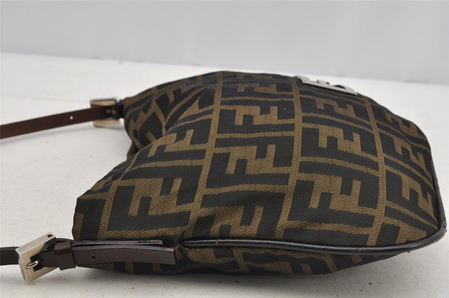 Authentic FENDI Vintage Zucca Shoulder Hand Bag Purse Nylon Leather Brown 6625I