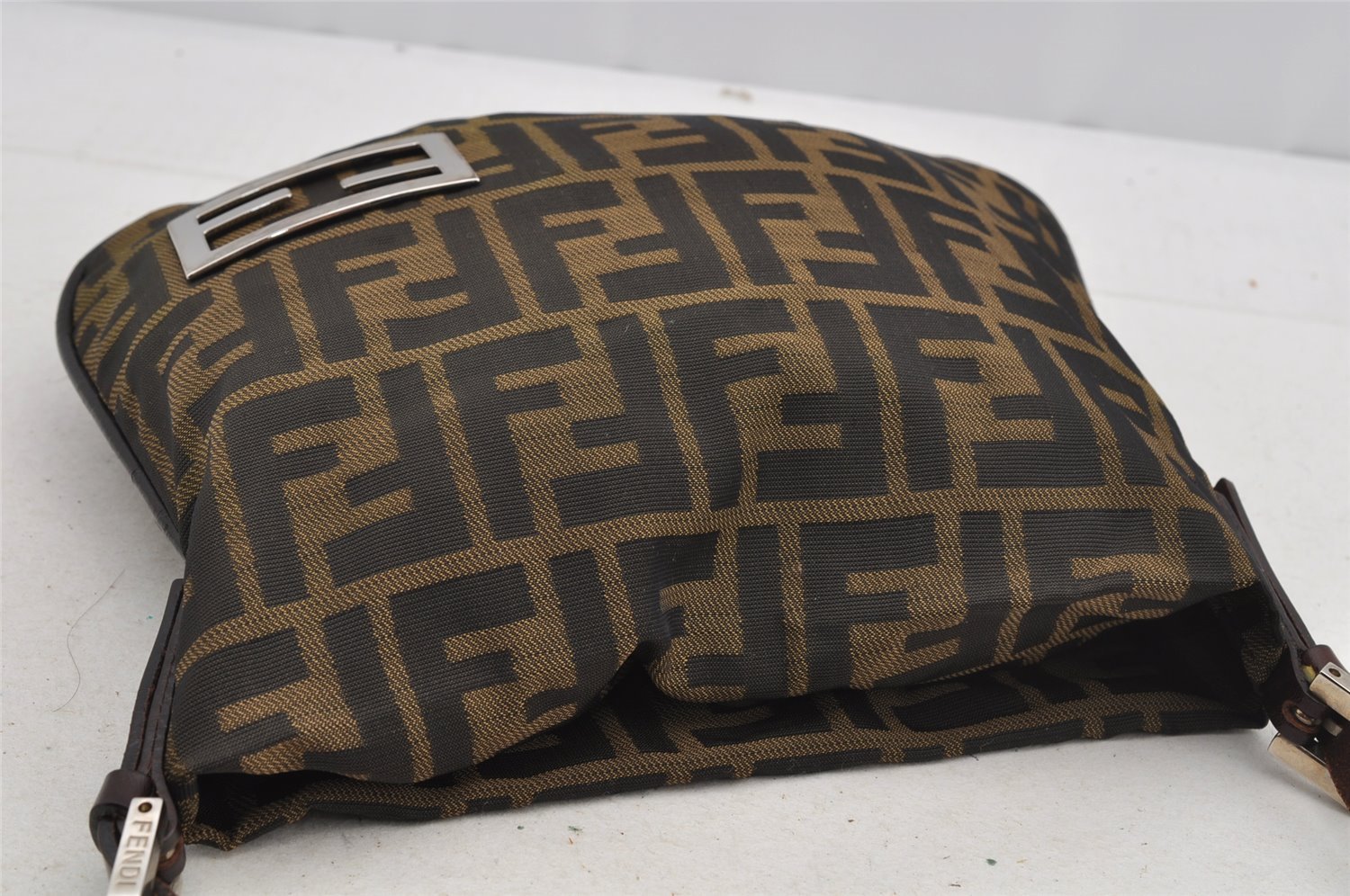 Authentic FENDI Vintage Zucca Shoulder Hand Bag Purse Nylon Leather Brown 6625I