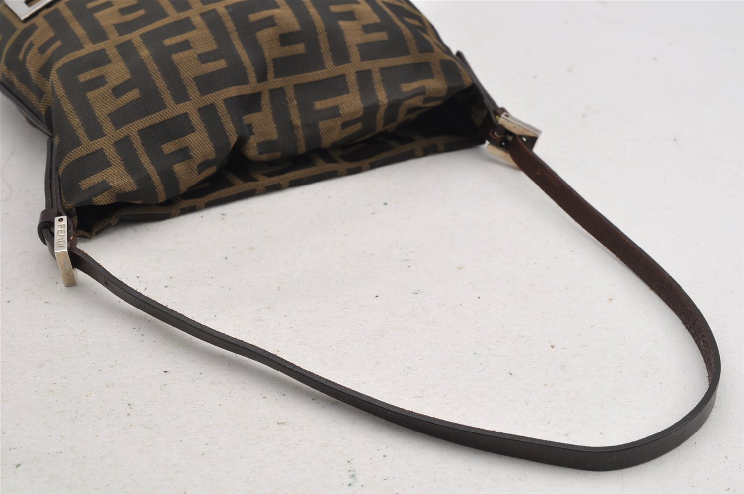 Authentic FENDI Vintage Zucca Shoulder Hand Bag Purse Nylon Leather Brown 6625I