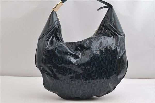 Authentic GUCCI Shoulder Bag Horsebit Motif Enamel Leather 145764 Green 6628F