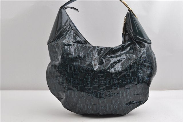 Authentic GUCCI Shoulder Bag Horsebit Motif Enamel Leather 145764 Green 6628F