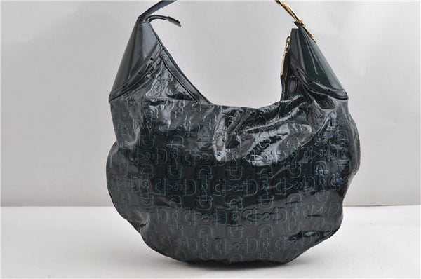 Authentic GUCCI Shoulder Bag Horsebit Motif Enamel Leather 145764 Green 6628F