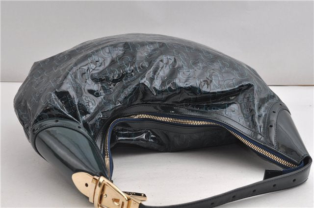 Authentic GUCCI Shoulder Bag Horsebit Motif Enamel Leather 145764 Green 6628F