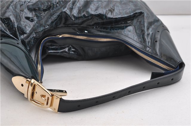 Authentic GUCCI Shoulder Bag Horsebit Motif Enamel Leather 145764 Green 6628F