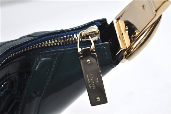 Authentic GUCCI Shoulder Bag Horsebit Motif Enamel Leather 145764 Green 6628F