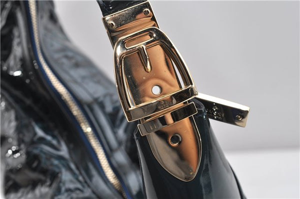 Authentic GUCCI Shoulder Bag Horsebit Motif Enamel Leather 145764 Green 6628F