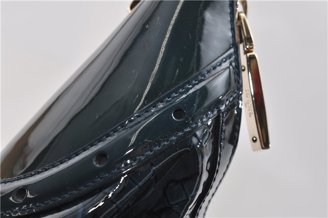 Authentic GUCCI Shoulder Bag Horsebit Motif Enamel Leather 145764 Green 6628F