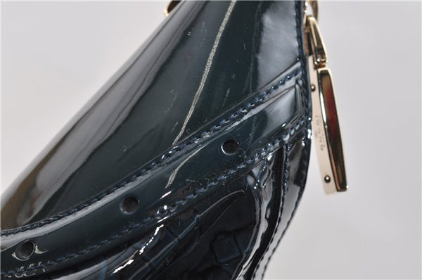 Authentic GUCCI Shoulder Bag Horsebit Motif Enamel Leather 145764 Green 6628F