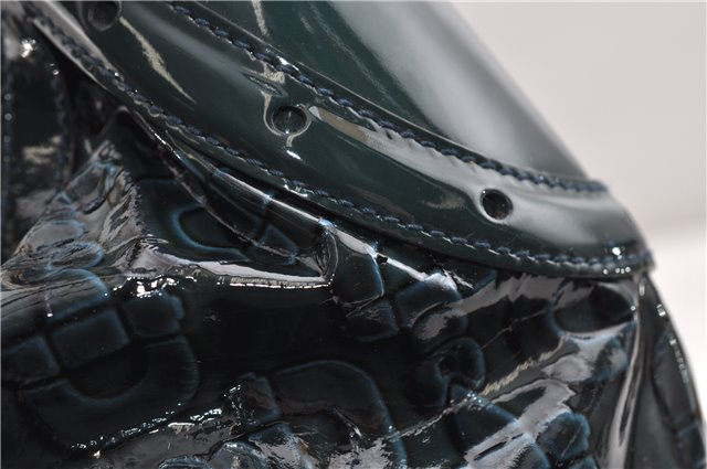 Authentic GUCCI Shoulder Bag Horsebit Motif Enamel Leather 145764 Green 6628F