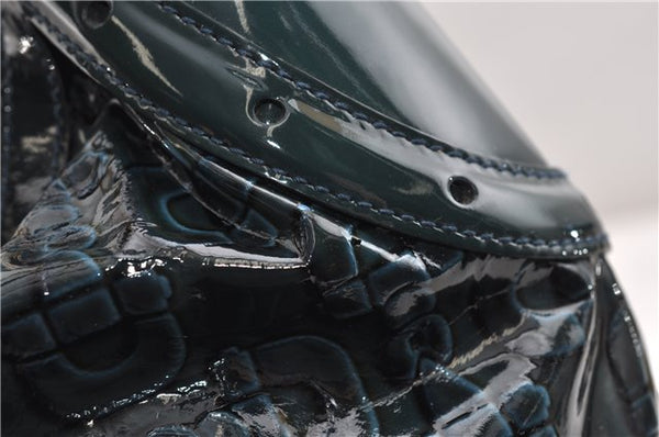 Authentic GUCCI Shoulder Bag Horsebit Motif Enamel Leather 145764 Green 6628F