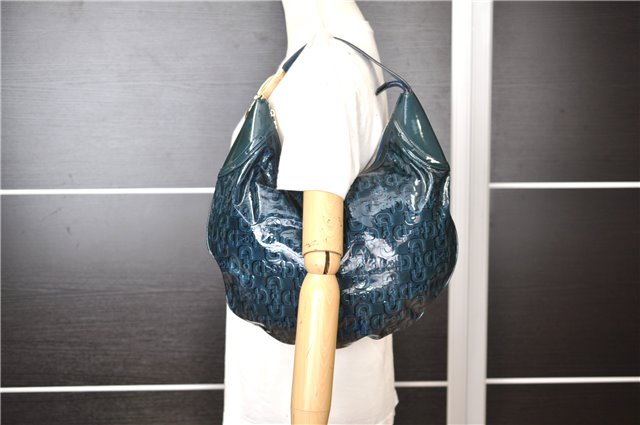 Authentic GUCCI Shoulder Bag Horsebit Motif Enamel Leather 145764 Green 6628F