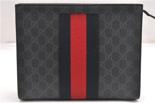 Authentic GUCCI Sherry Line Clutch Hand Bag GG PVC Leather 475316 Black 6629F