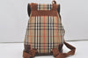 Authentic Burberrys Nova Check Canvas Leather Backpack Drawstring Beige 6634I
