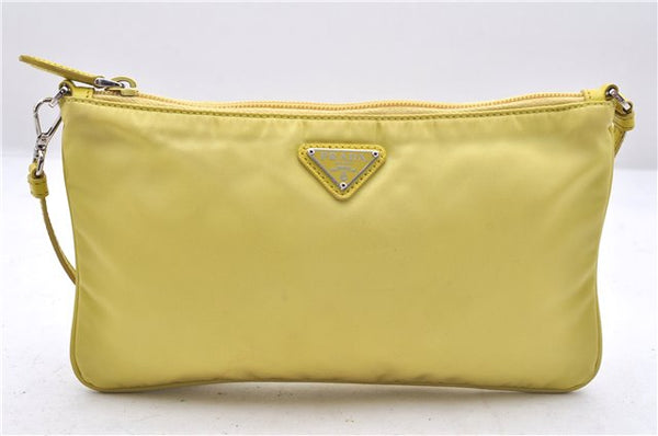 Authentic PRADA Nylon Tessuto Leather Shoulder Hand Bag Pouch Purse Yellow 6636E