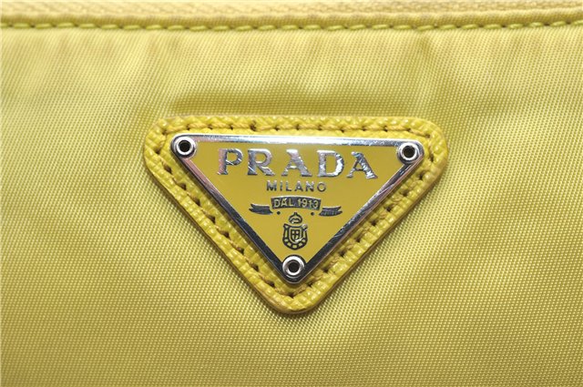 Authentic PRADA Nylon Tessuto Leather Shoulder Hand Bag Pouch Purse Yellow 6636E