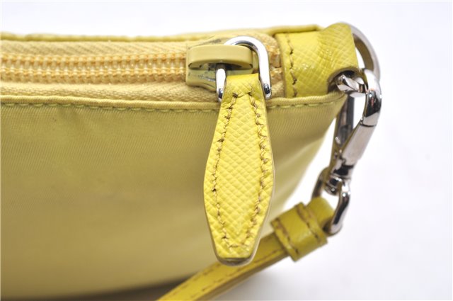 Authentic PRADA Nylon Tessuto Leather Shoulder Hand Bag Pouch Purse Yellow 6636E