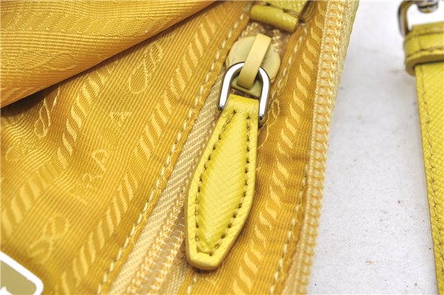 Authentic PRADA Nylon Tessuto Leather Shoulder Hand Bag Pouch Purse Yellow 6636E