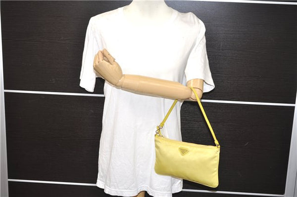 Authentic PRADA Nylon Tessuto Leather Shoulder Hand Bag Pouch Purse Yellow 6636E